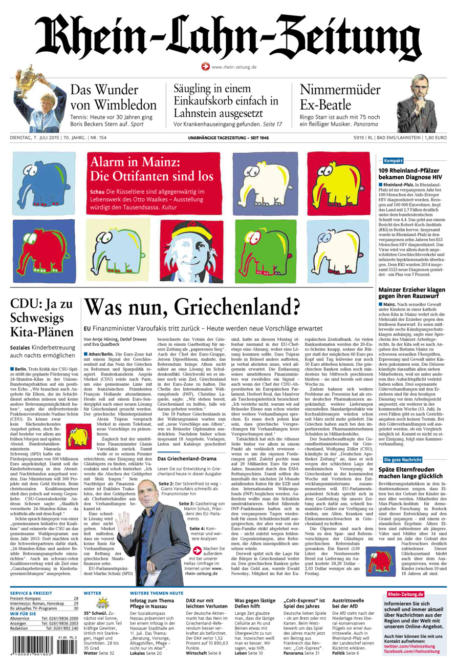 Rhein-Lahn-Zeitung vom Dienstag, 07.07.2015