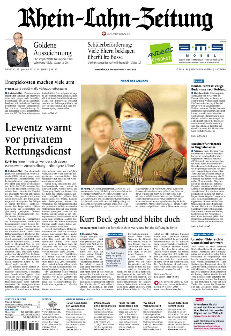 Rhein-Lahn-Zeitung vom Dienstag, 15.01.2013
