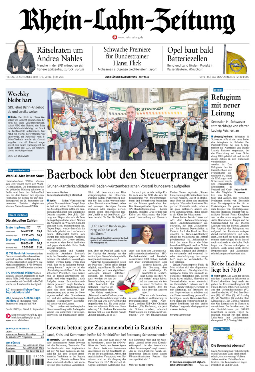 Rhein-Lahn-Zeitung vom Freitag, 03.09.2021