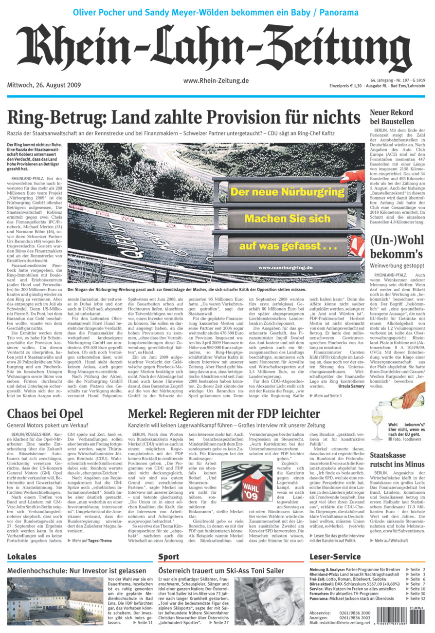 Rhein-Lahn-Zeitung vom Mittwoch, 26.08.2009