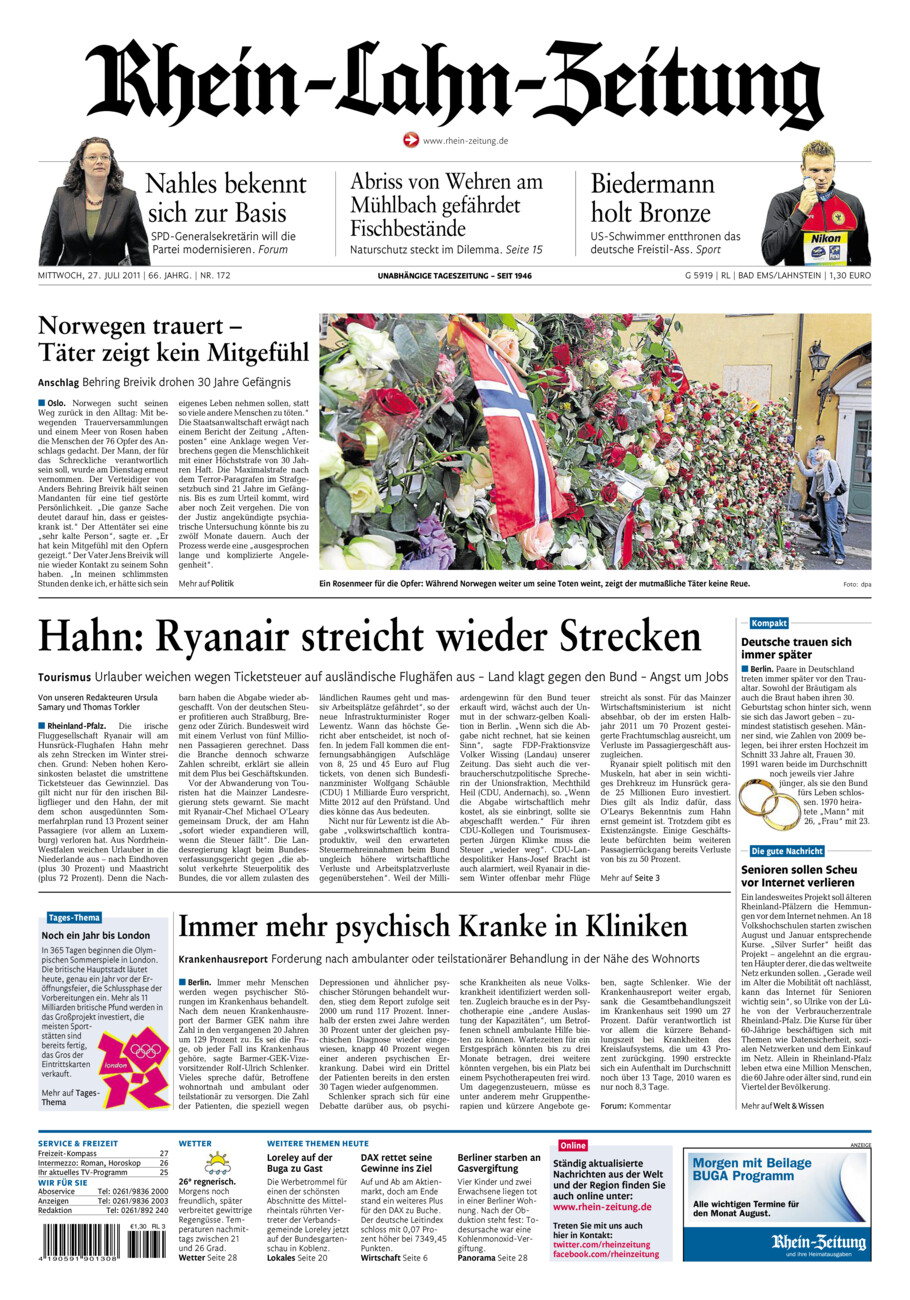 Rhein-Lahn-Zeitung vom Mittwoch, 27.07.2011