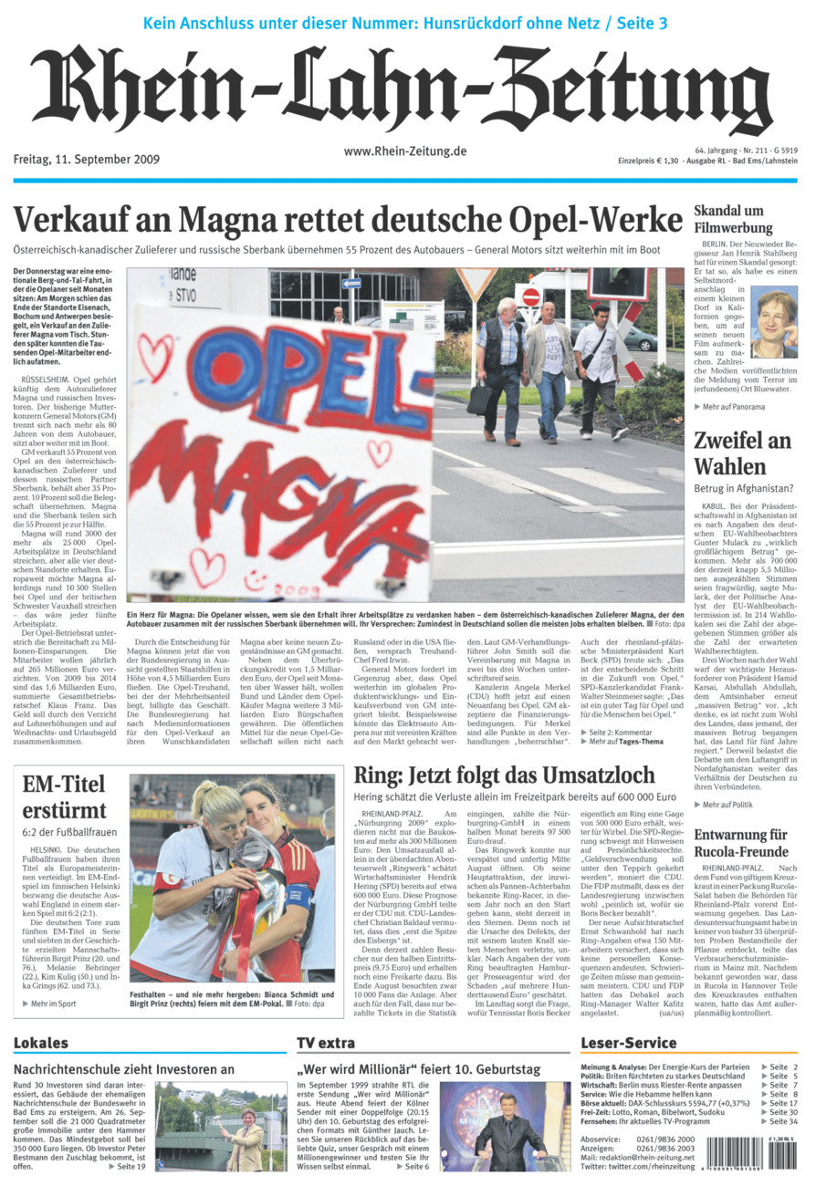 Rhein-Lahn-Zeitung vom Freitag, 11.09.2009