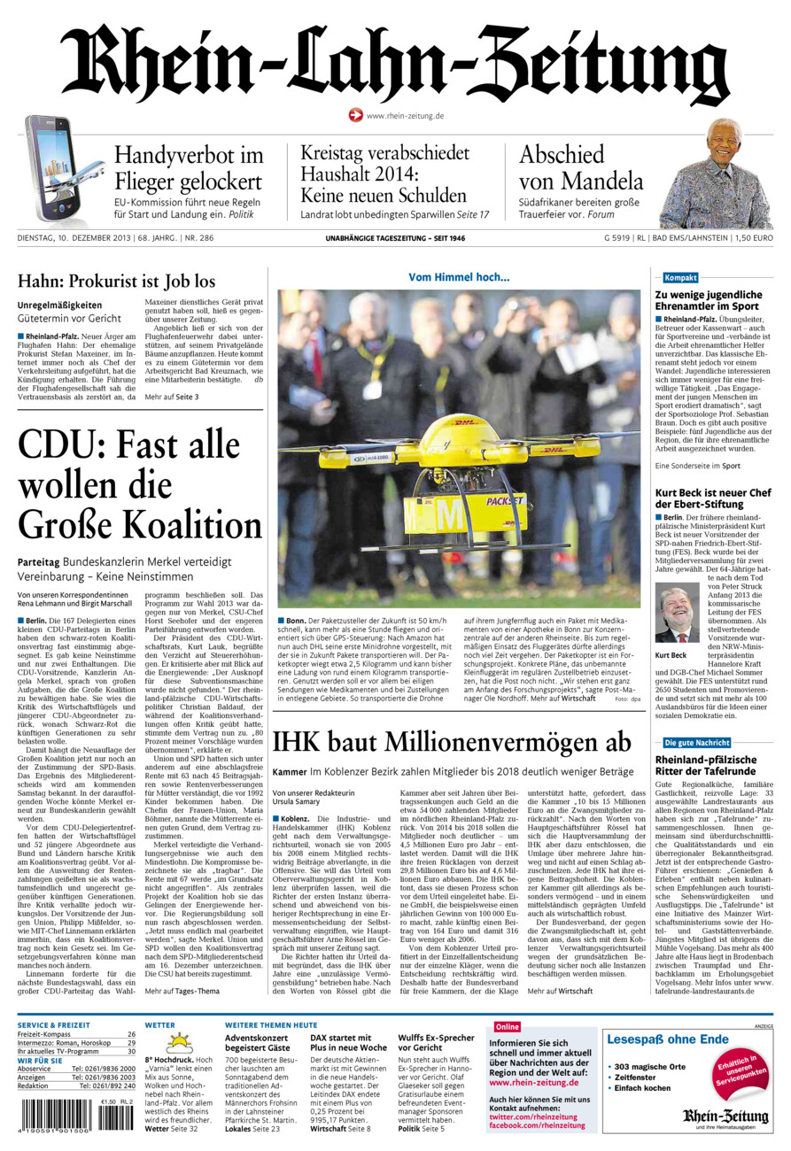 Rhein-Lahn-Zeitung vom Dienstag, 10.12.2013