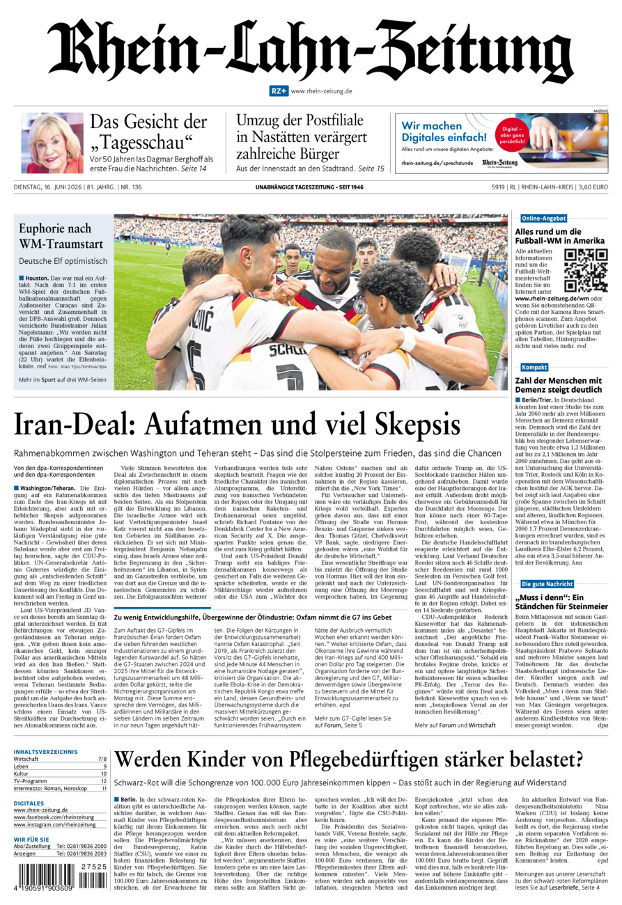 Rhein-Lahn-Zeitung vom Dienstag, 16.06.2026