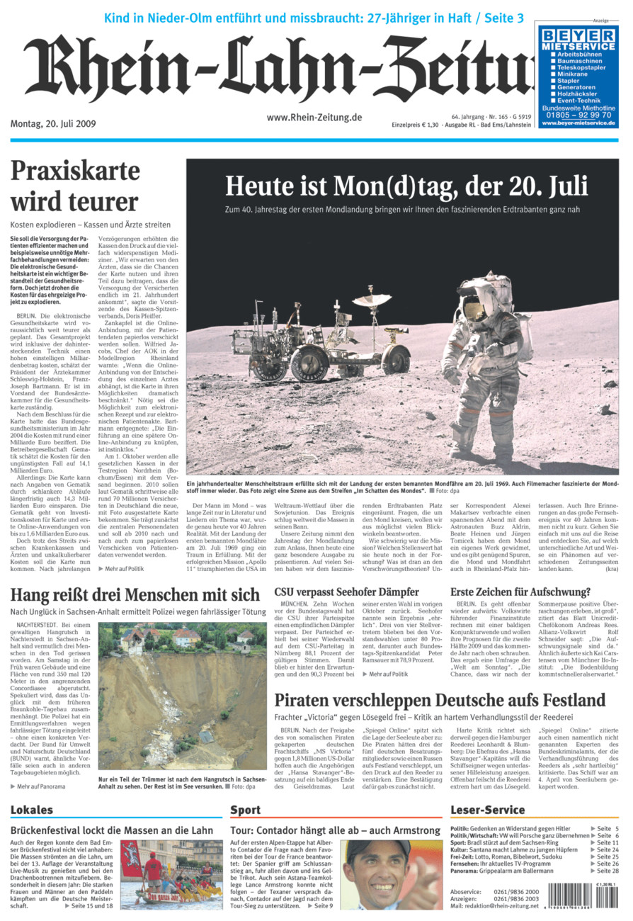 Rhein-Lahn-Zeitung vom Montag, 20.07.2009