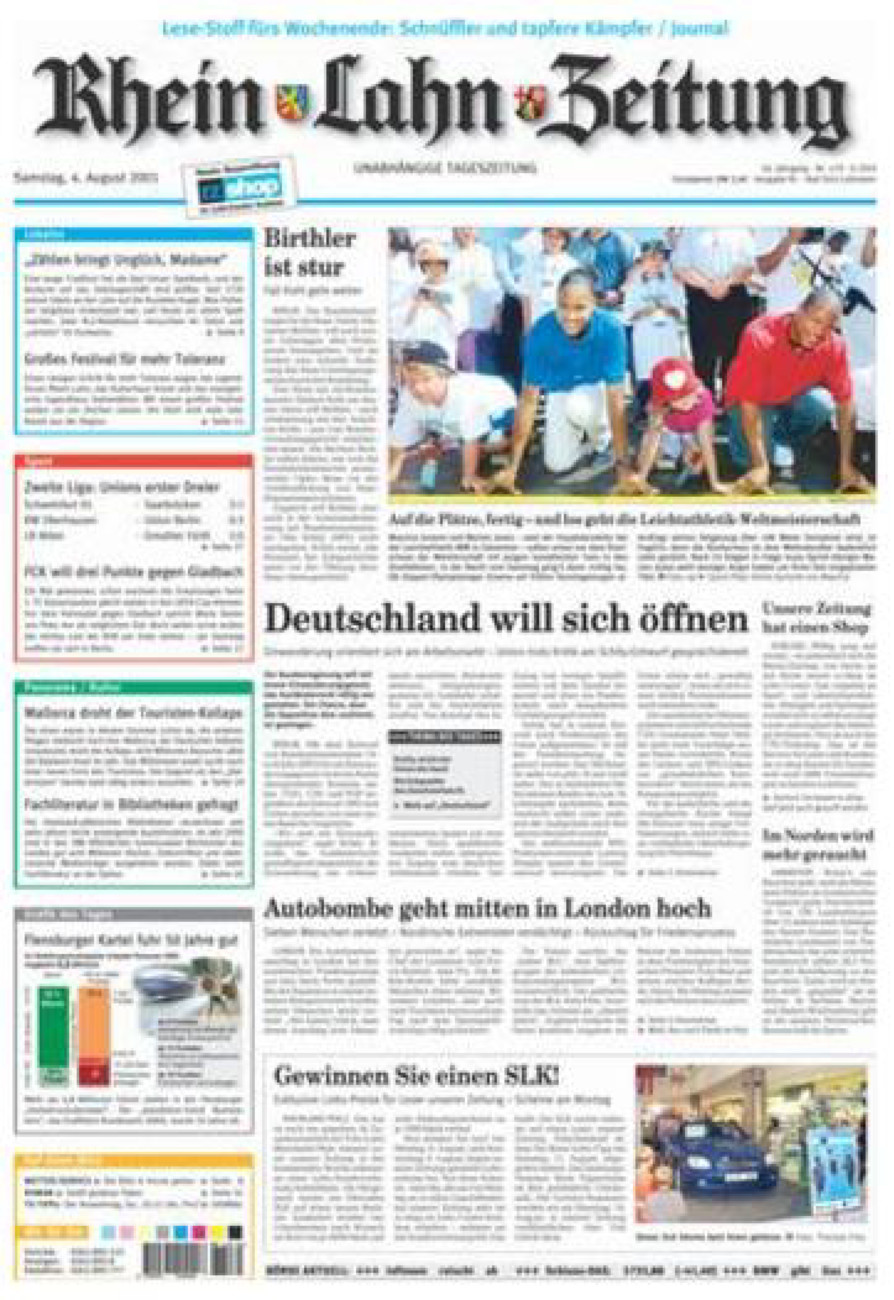 Rhein-Lahn-Zeitung vom Samstag, 04.08.2001