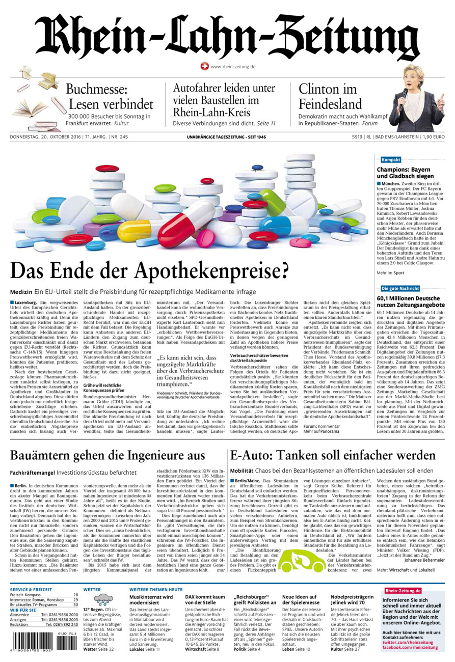 Rhein-Lahn-Zeitung vom Donnerstag, 20.10.2016