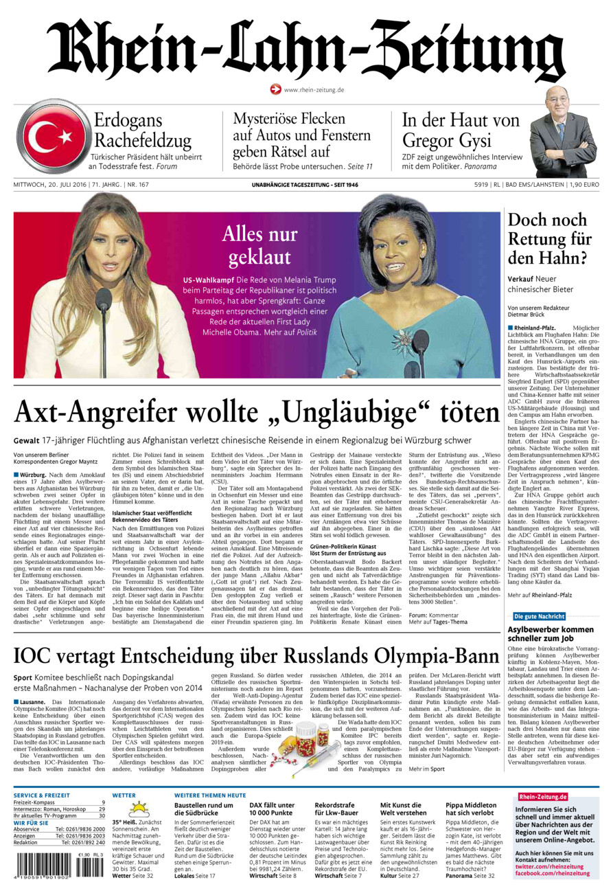 Rhein-Lahn-Zeitung vom Mittwoch, 20.07.2016