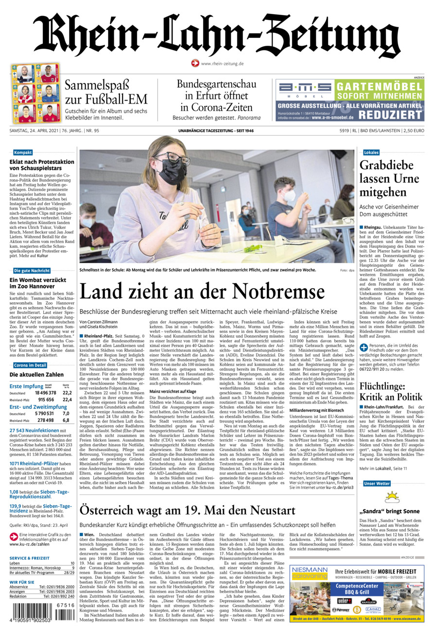 Rhein-Lahn-Zeitung vom Samstag, 24.04.2021