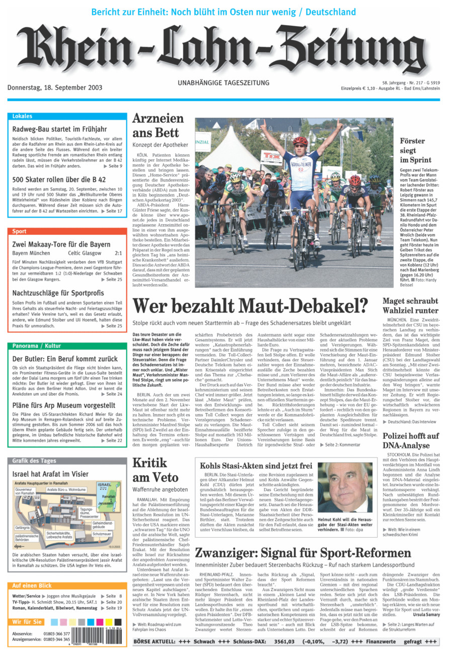 Rhein-Lahn-Zeitung vom Donnerstag, 18.09.2003