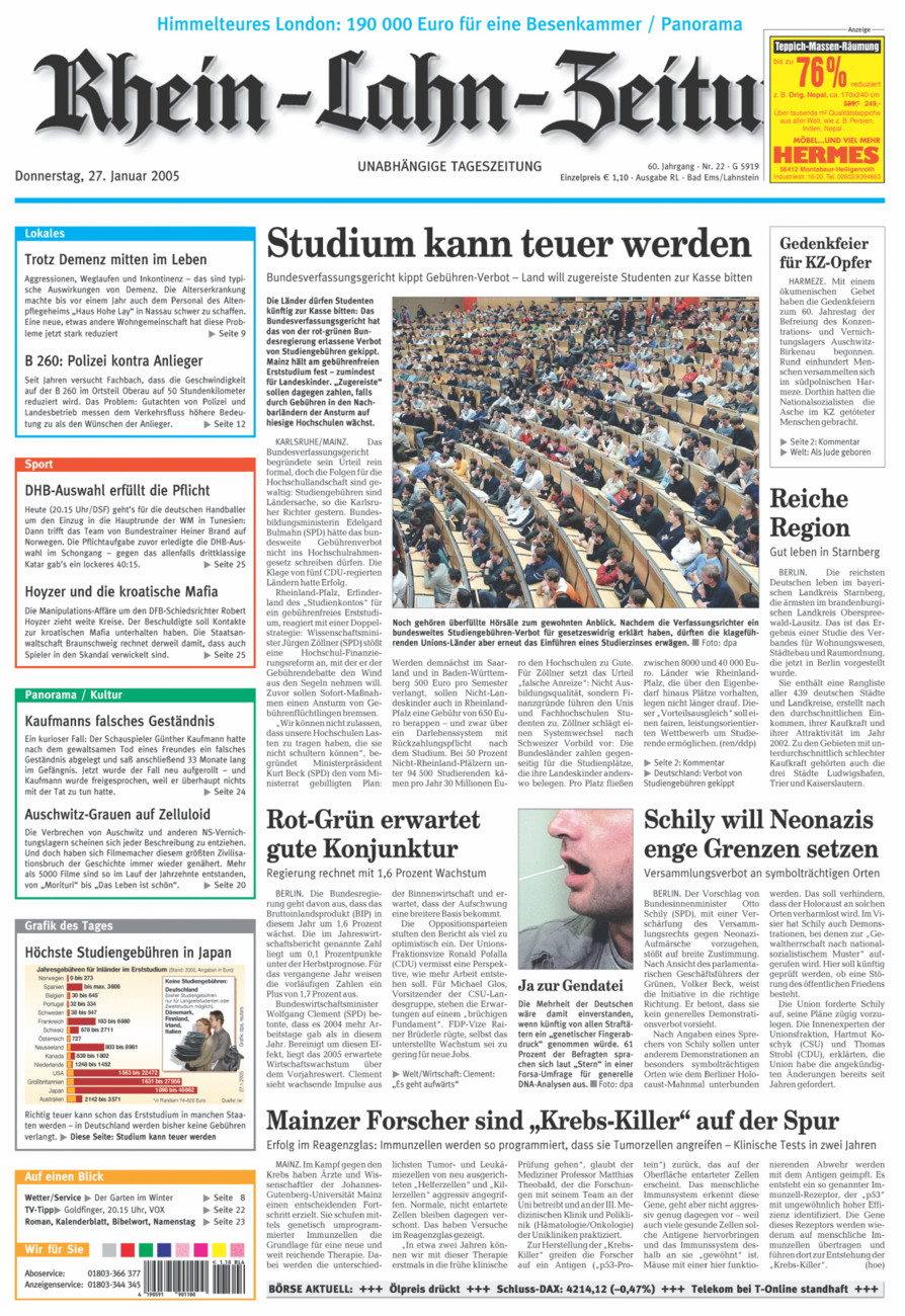 Rhein-Lahn-Zeitung vom Donnerstag, 27.01.2005