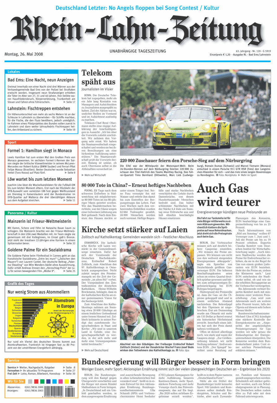 Rhein-Lahn-Zeitung vom Montag, 26.05.2008