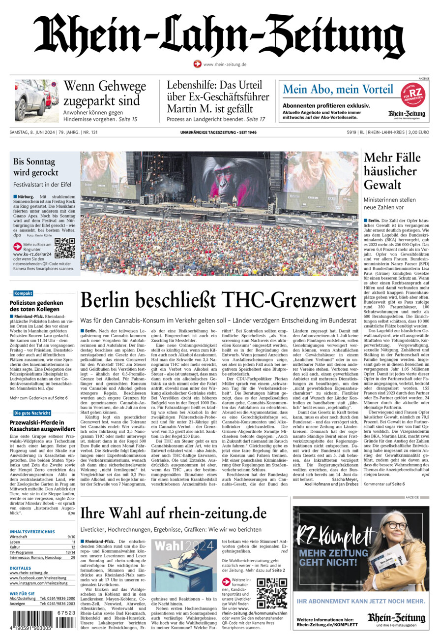 Rhein-Lahn-Zeitung vom Samstag, 08.06.2024