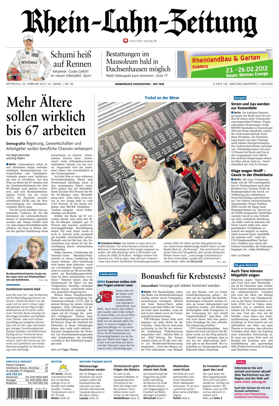 Rhein-Lahn-Zeitung vom Mittwoch, 22.02.2012