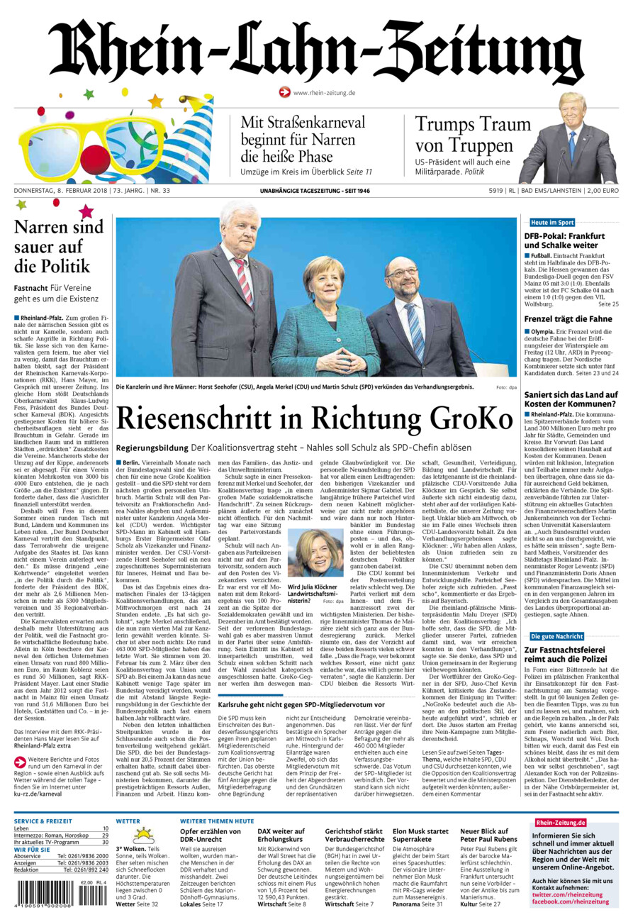 Rhein-Lahn-Zeitung vom Donnerstag, 08.02.2018