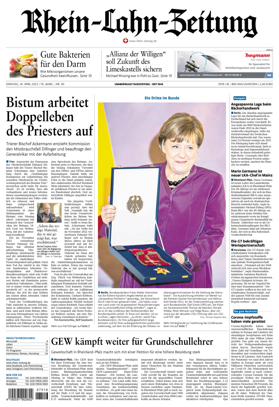 Rhein-Lahn-Zeitung vom Dienstag, 18.04.2023