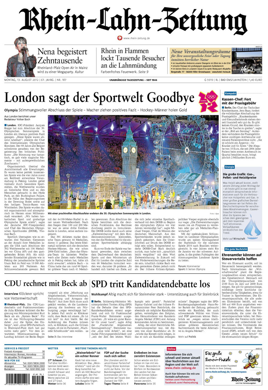 Rhein-Lahn-Zeitung vom Montag, 13.08.2012