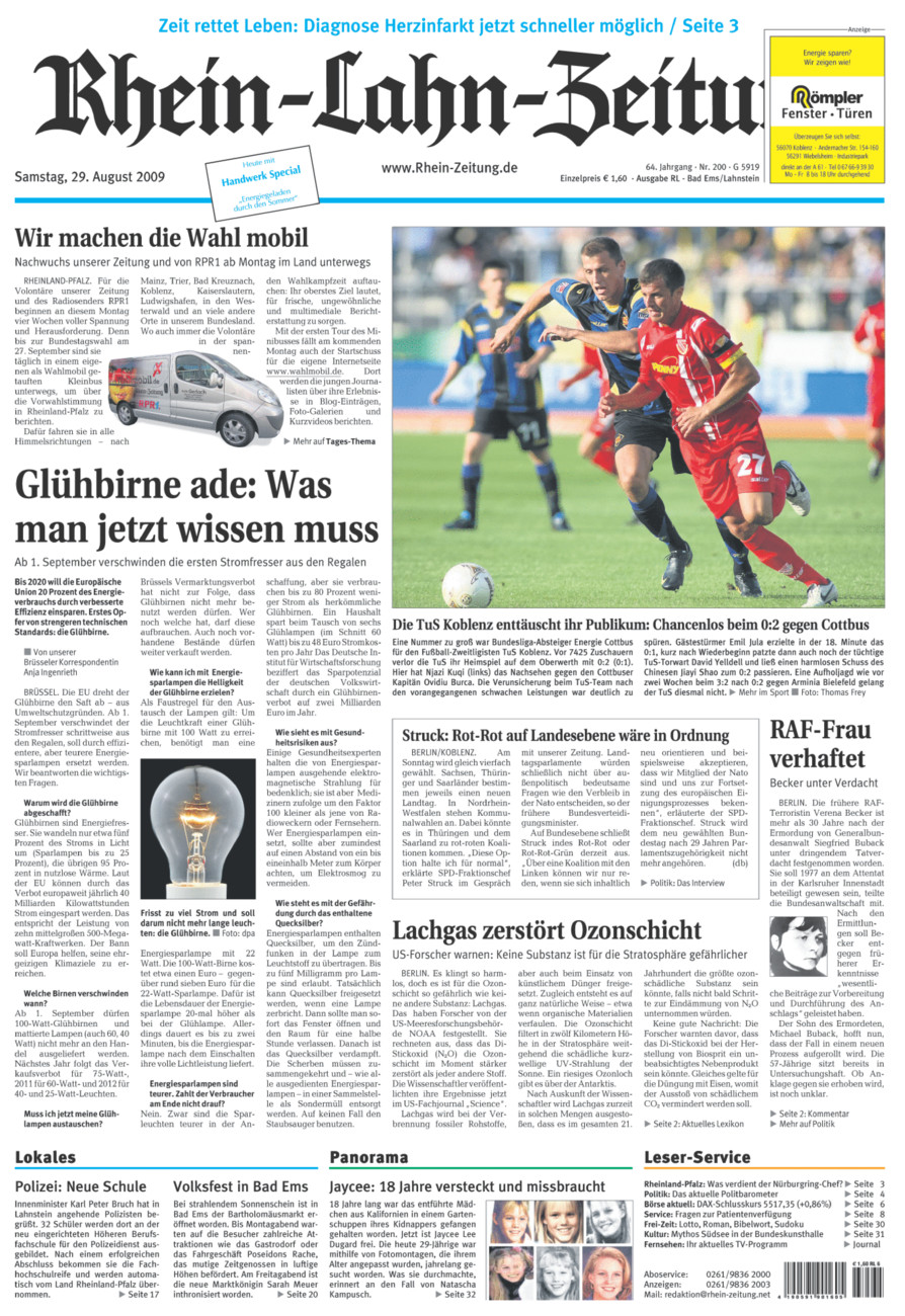 Rhein-Lahn-Zeitung vom Samstag, 29.08.2009