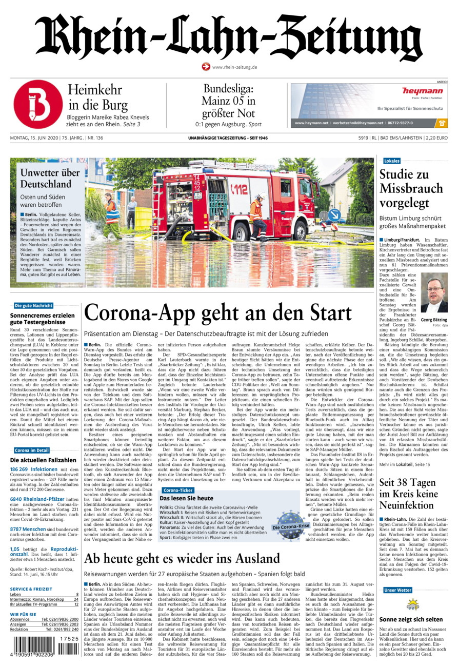 Rhein-Lahn-Zeitung vom Montag, 15.06.2020