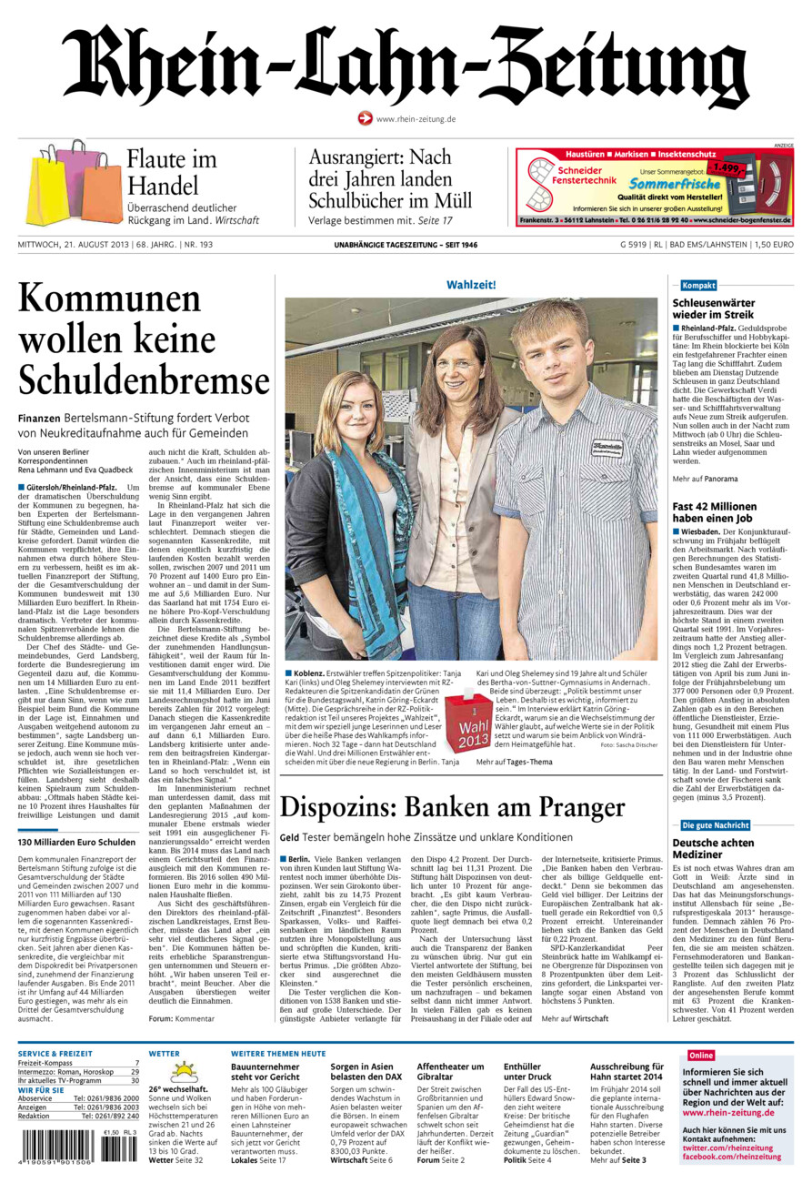 Rhein-Lahn-Zeitung vom Mittwoch, 21.08.2013