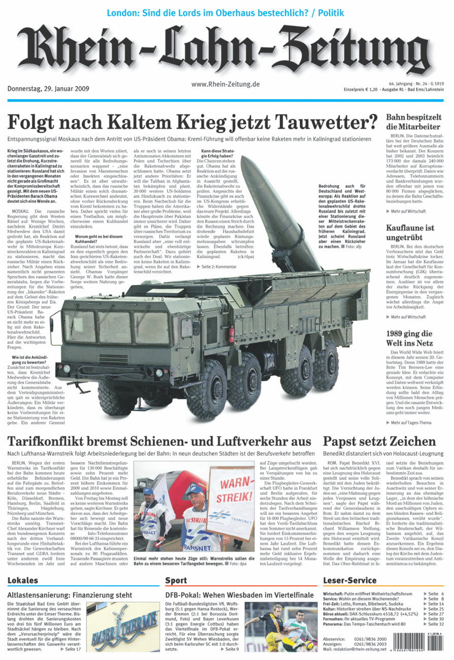 Rhein-Lahn-Zeitung vom Donnerstag, 29.01.2009