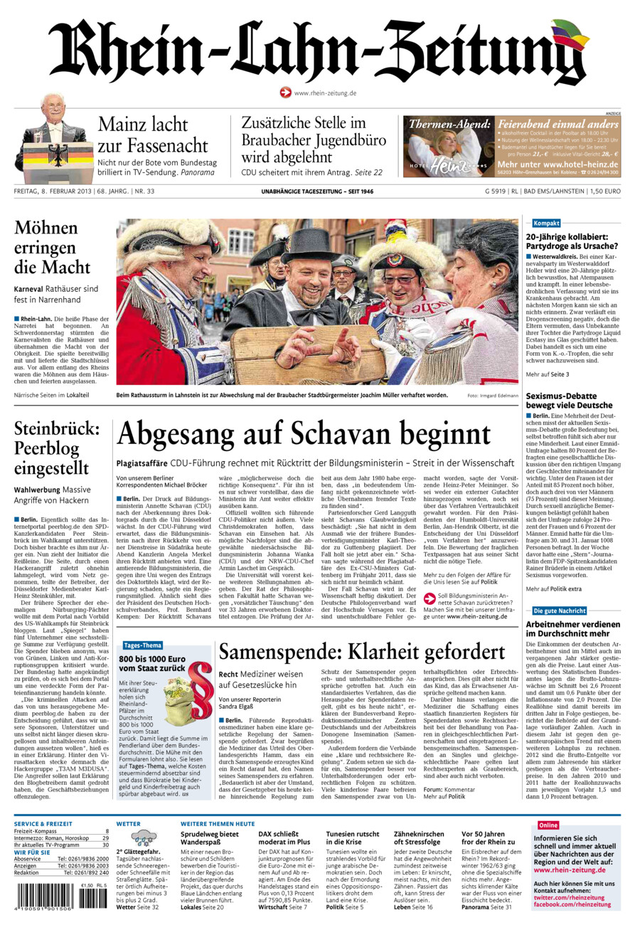 Rhein-Lahn-Zeitung vom Freitag, 08.02.2013