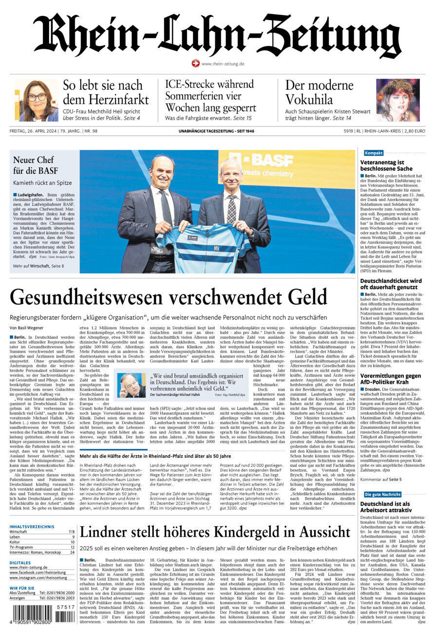 Rhein-Lahn-Zeitung vom Freitag, 26.04.2024