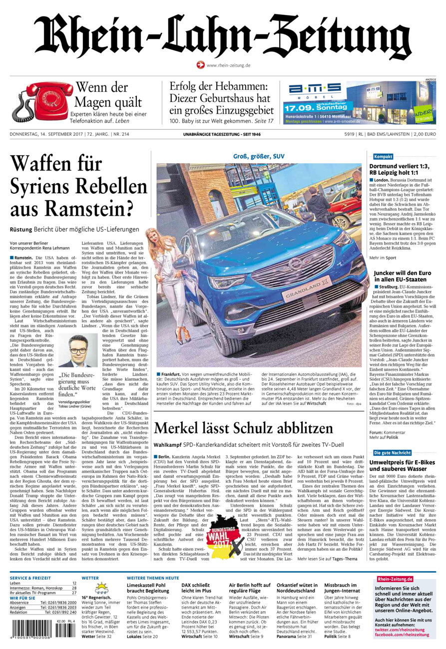 Rhein-Lahn-Zeitung vom Donnerstag, 14.09.2017