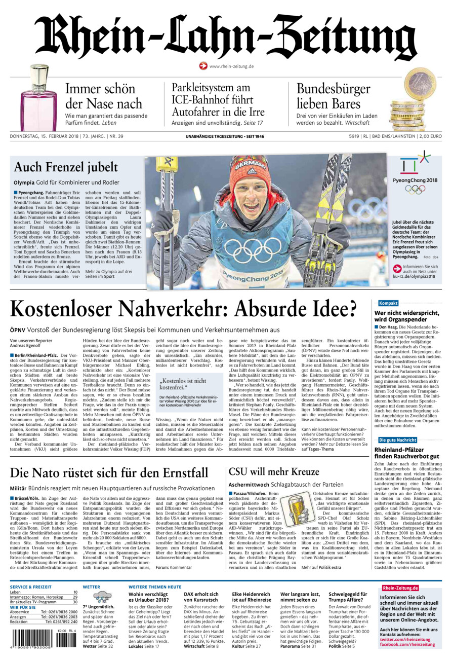 Rhein-Lahn-Zeitung vom Donnerstag, 15.02.2018