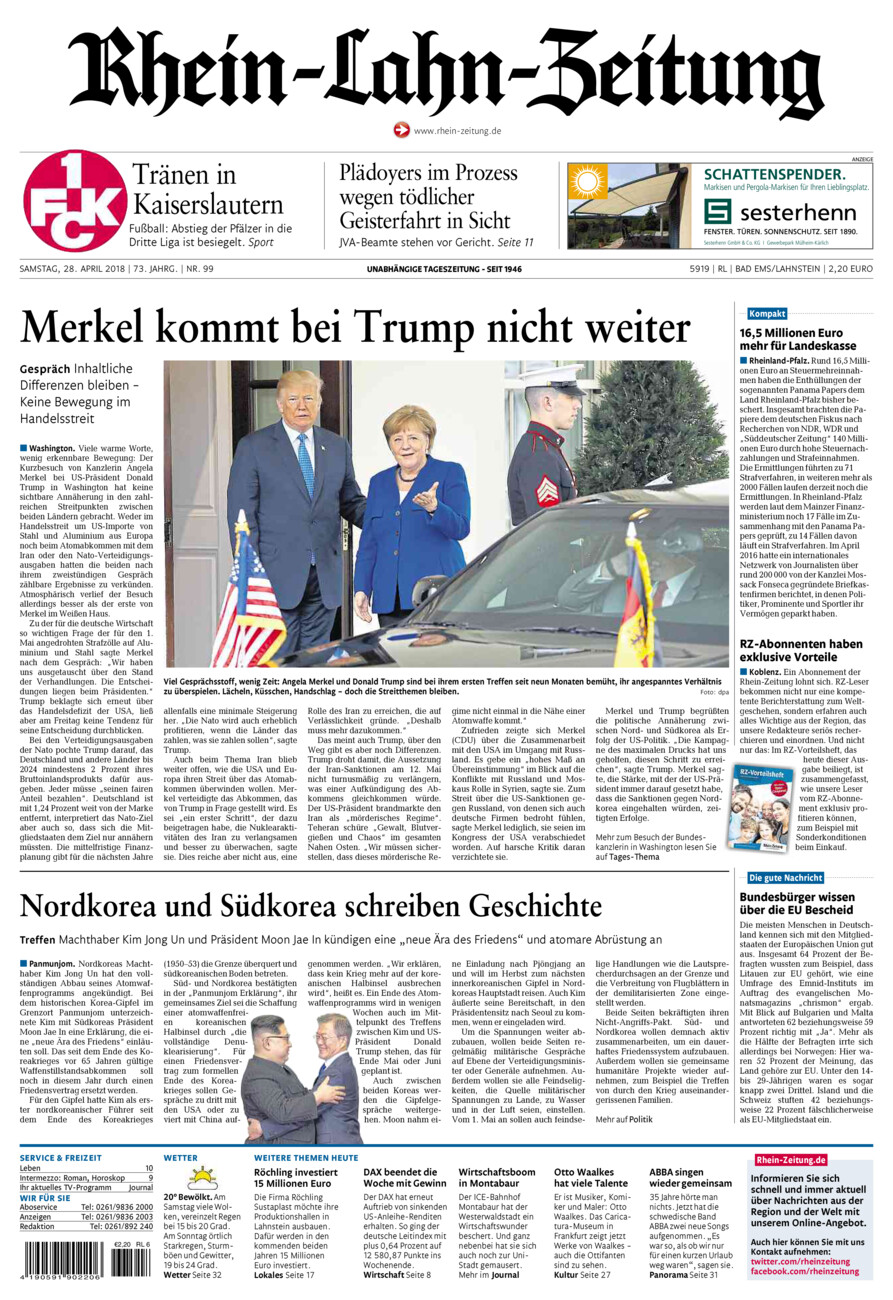 Rhein-Lahn-Zeitung vom Samstag, 28.04.2018