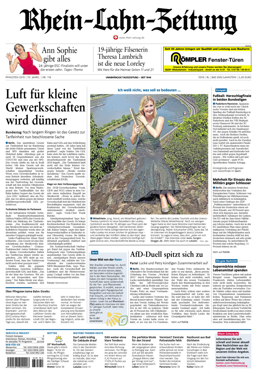 Rhein-Lahn-Zeitung vom Samstag, 23.05.2015