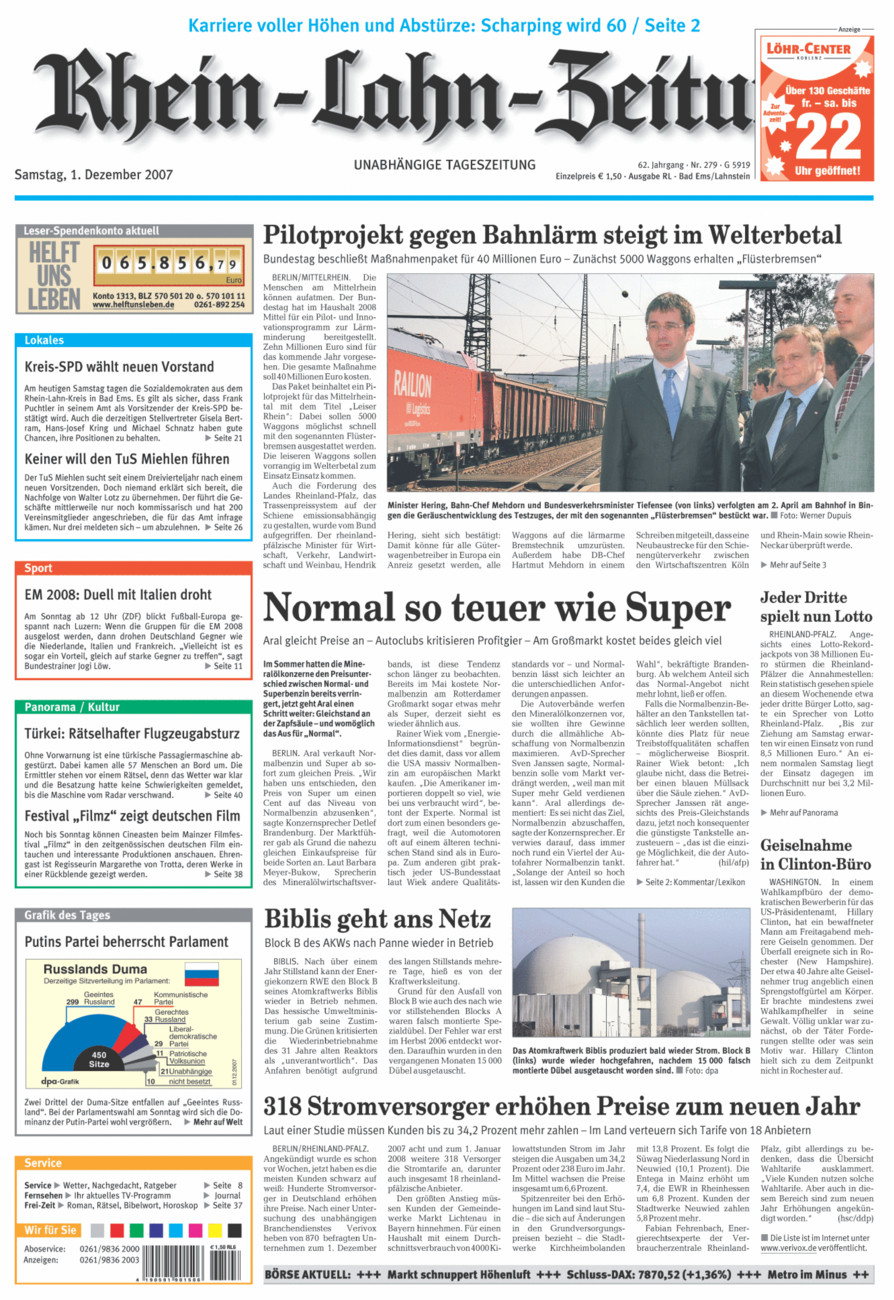 Rhein-Lahn-Zeitung vom Samstag, 01.12.2007