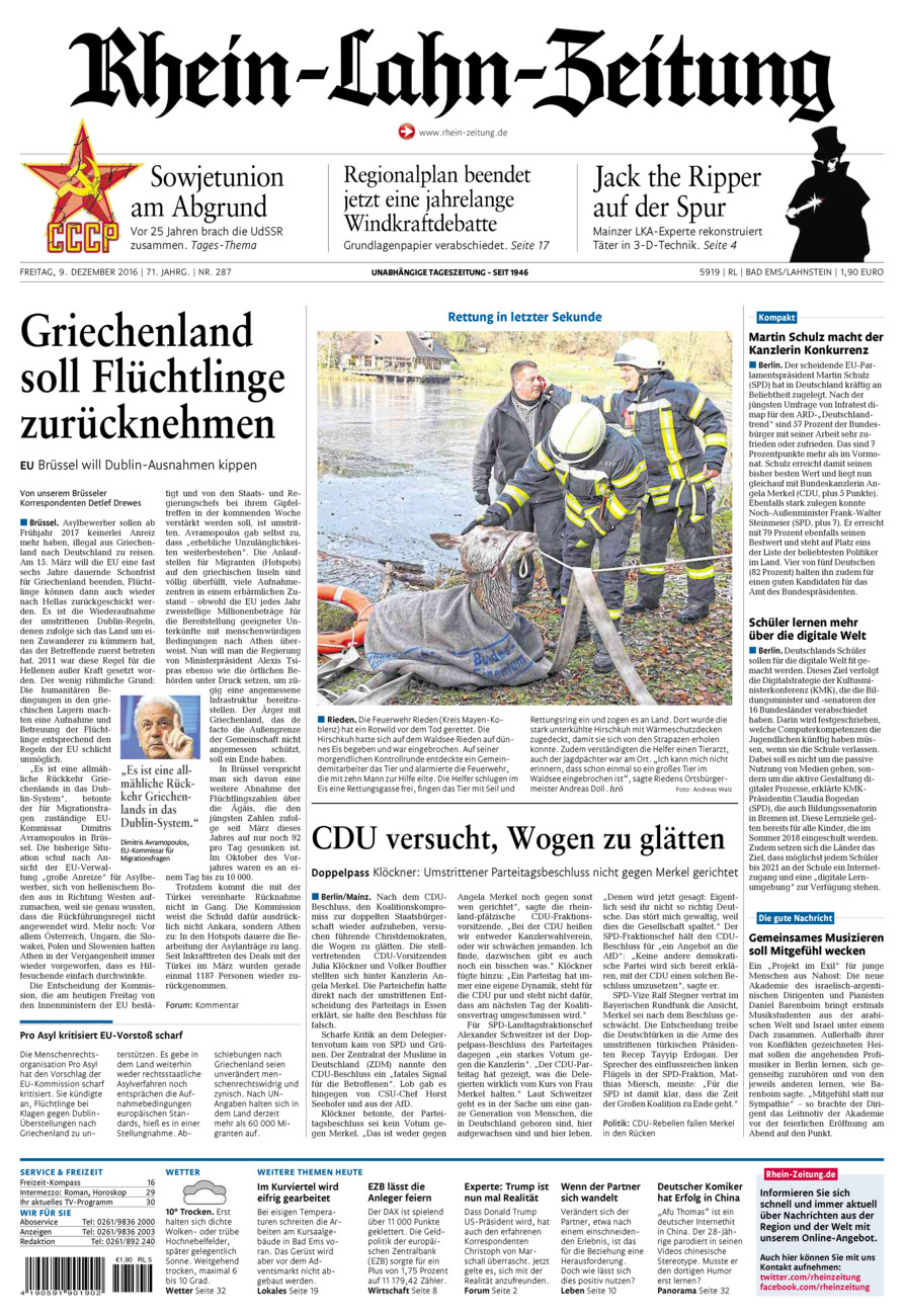 Rhein-Lahn-Zeitung vom Freitag, 09.12.2016