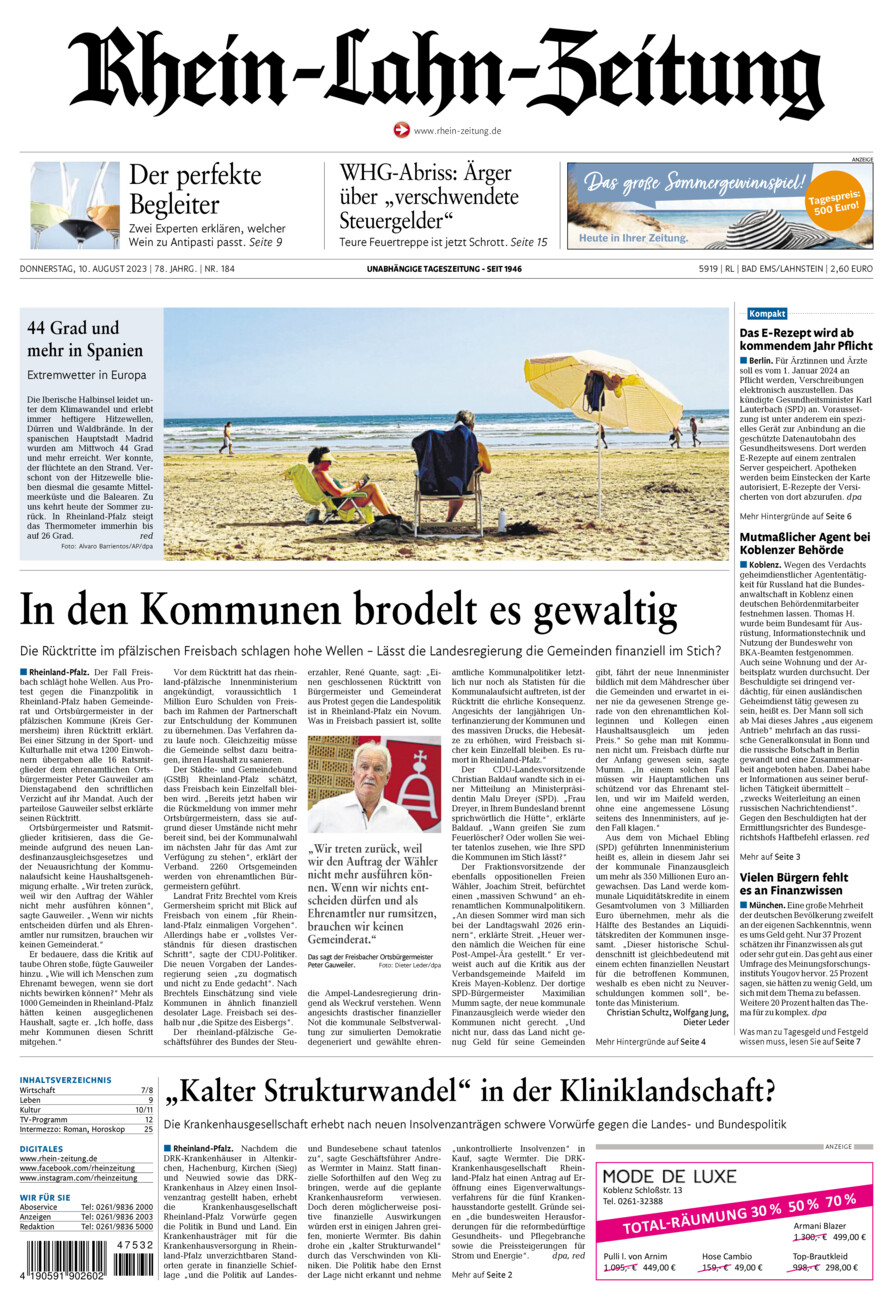 Rhein-Lahn-Zeitung vom Donnerstag, 10.08.2023