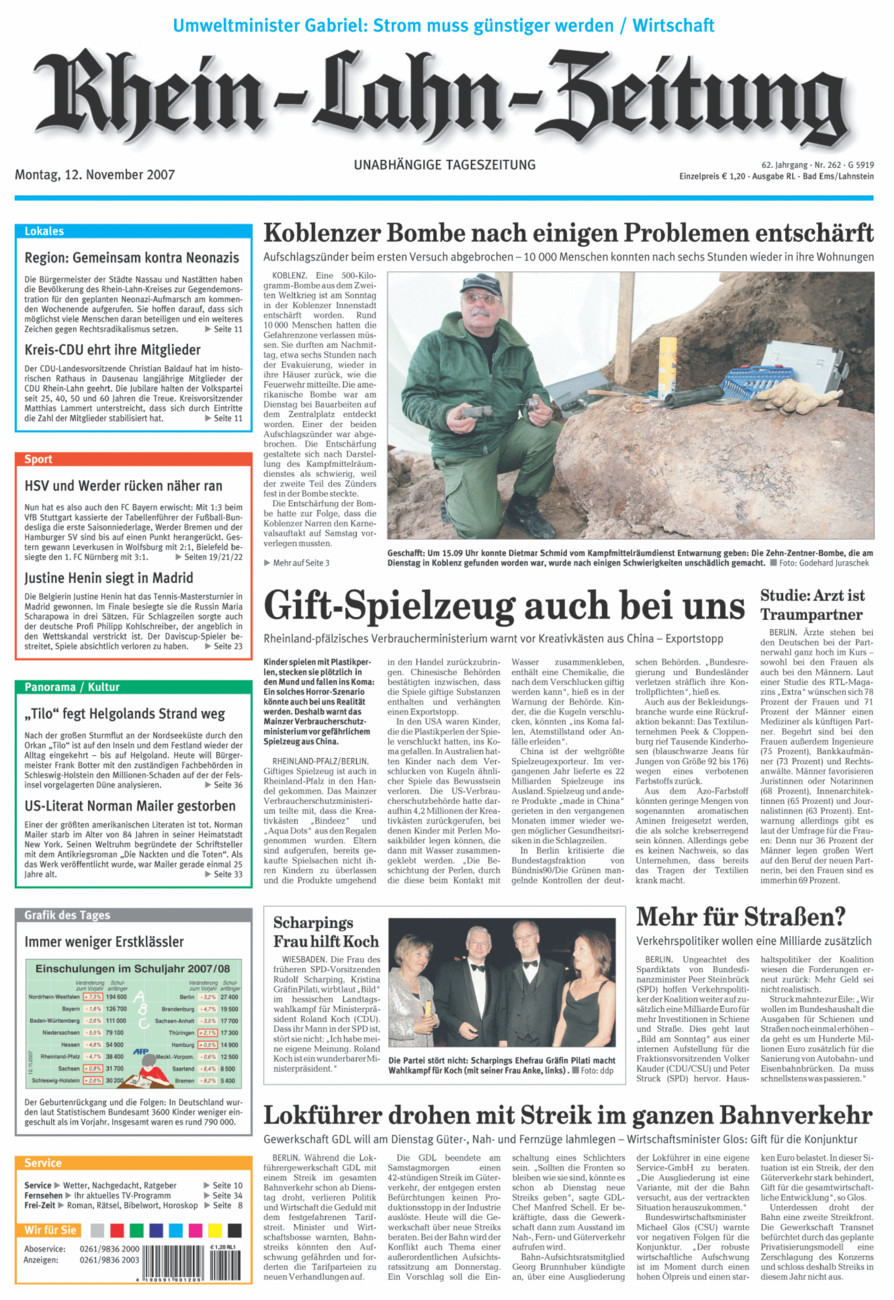 Rhein-Lahn-Zeitung vom Montag, 12.11.2007