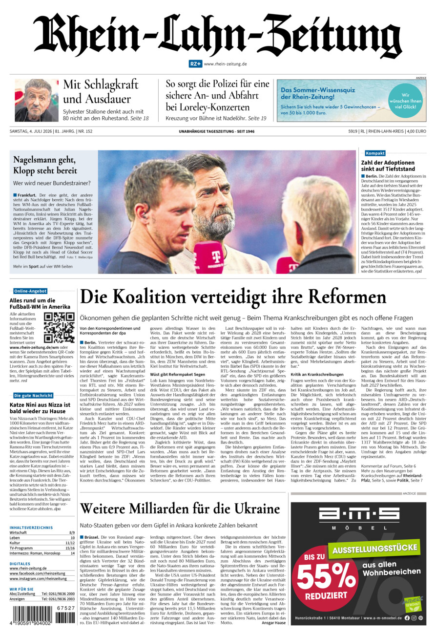 Rhein-Lahn-Zeitung vom Samstag, 04.07.2026