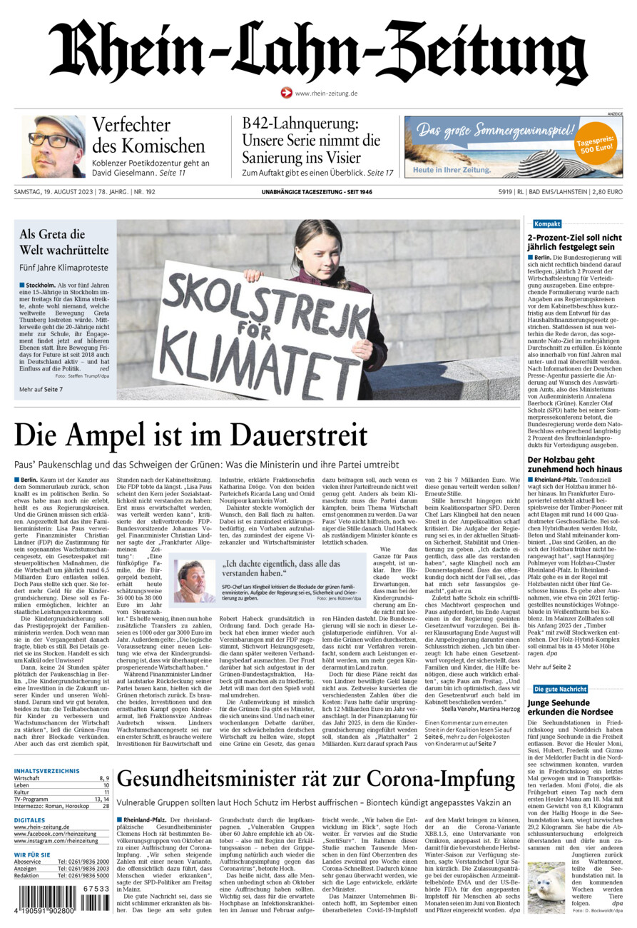 Rhein-Lahn-Zeitung vom Samstag, 19.08.2023