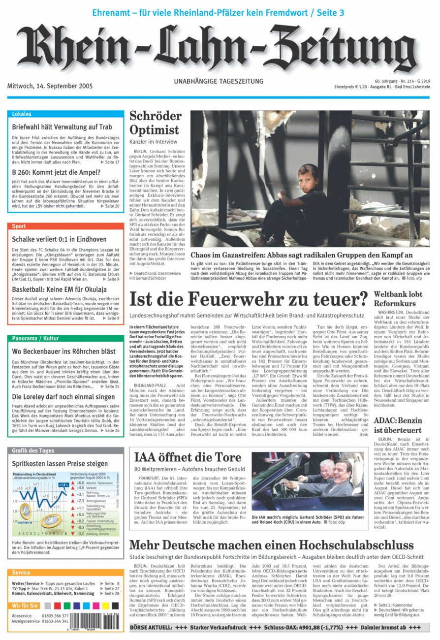 Rhein-Lahn-Zeitung vom Mittwoch, 14.09.2005