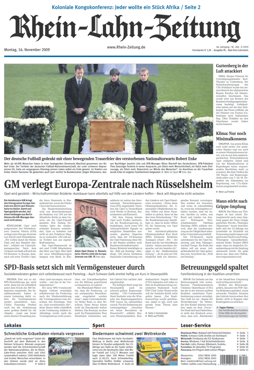 Rhein-Lahn-Zeitung vom Montag, 16.11.2009