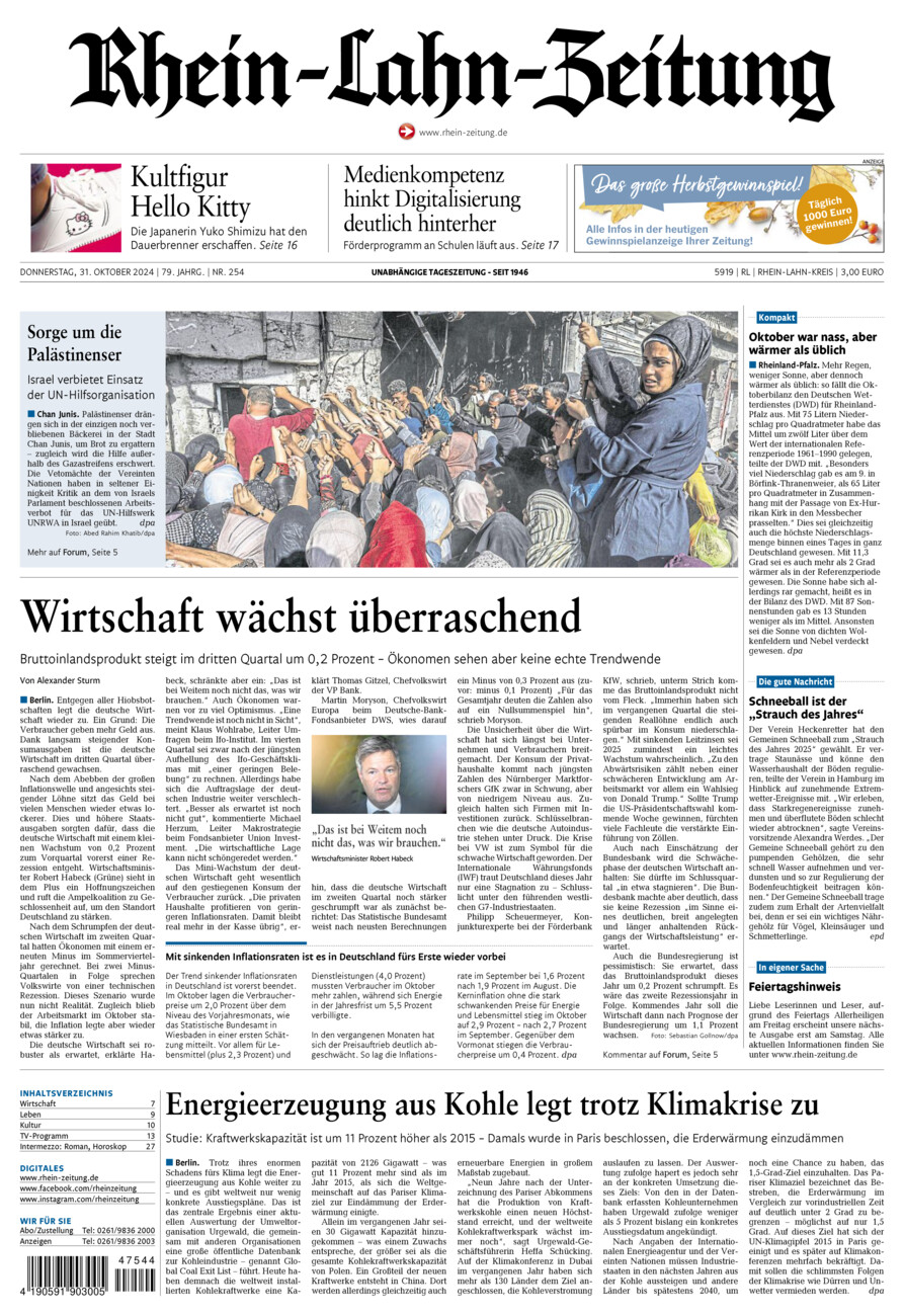 Rhein-Lahn-Zeitung vom Donnerstag, 31.10.2024