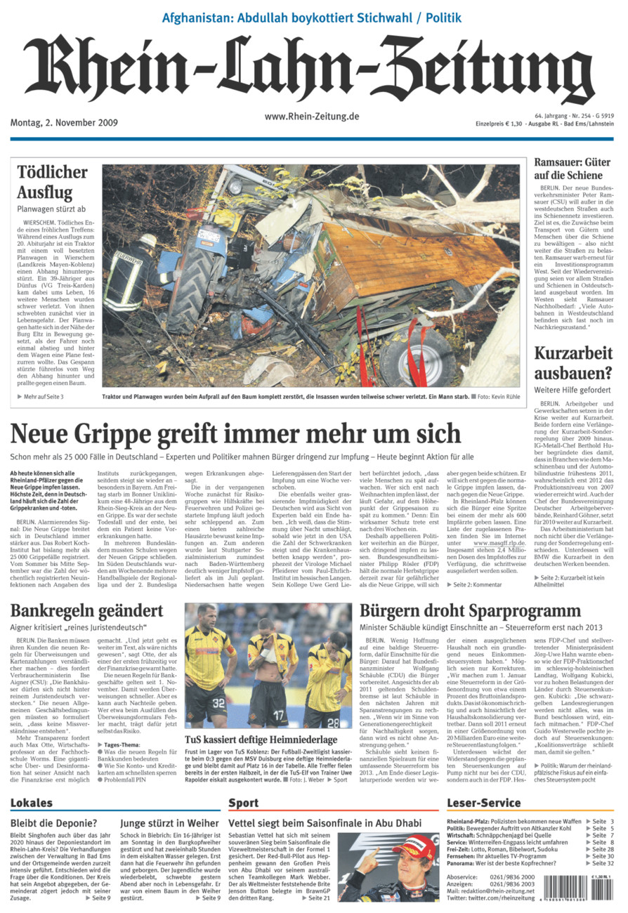 Rhein-Lahn-Zeitung vom Montag, 02.11.2009