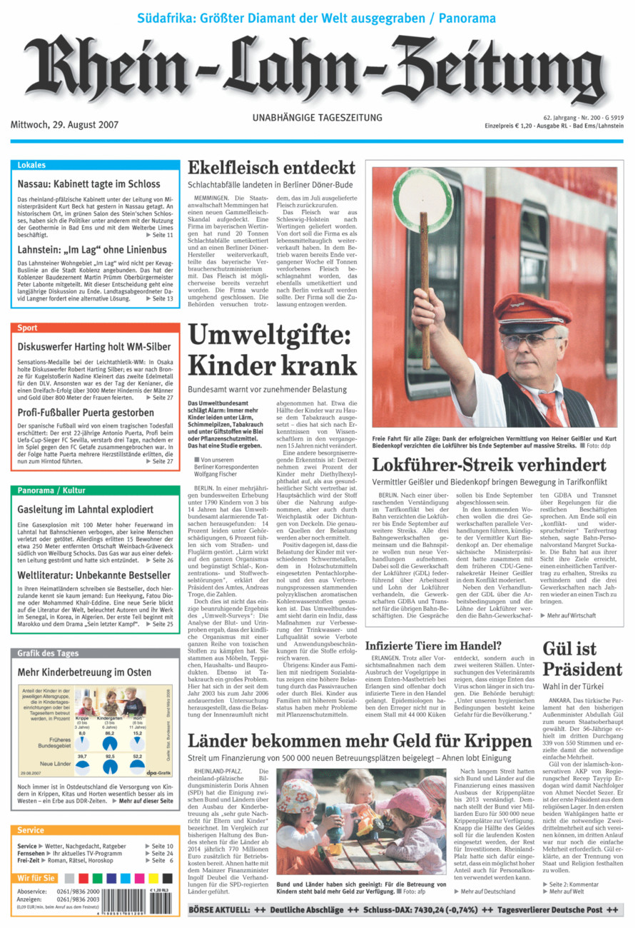 Rhein-Lahn-Zeitung vom Mittwoch, 29.08.2007