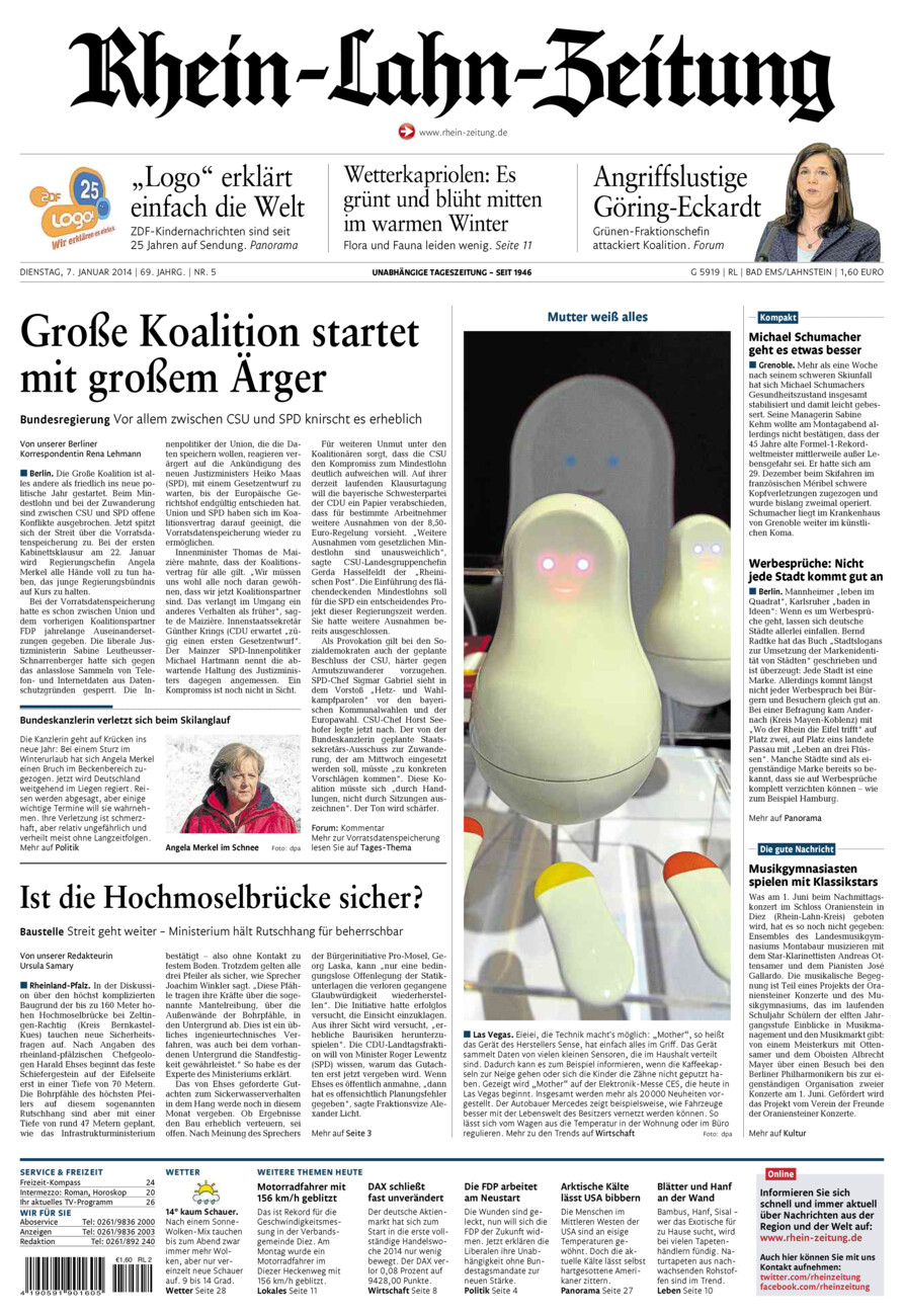 Rhein-Lahn-Zeitung vom Dienstag, 07.01.2014