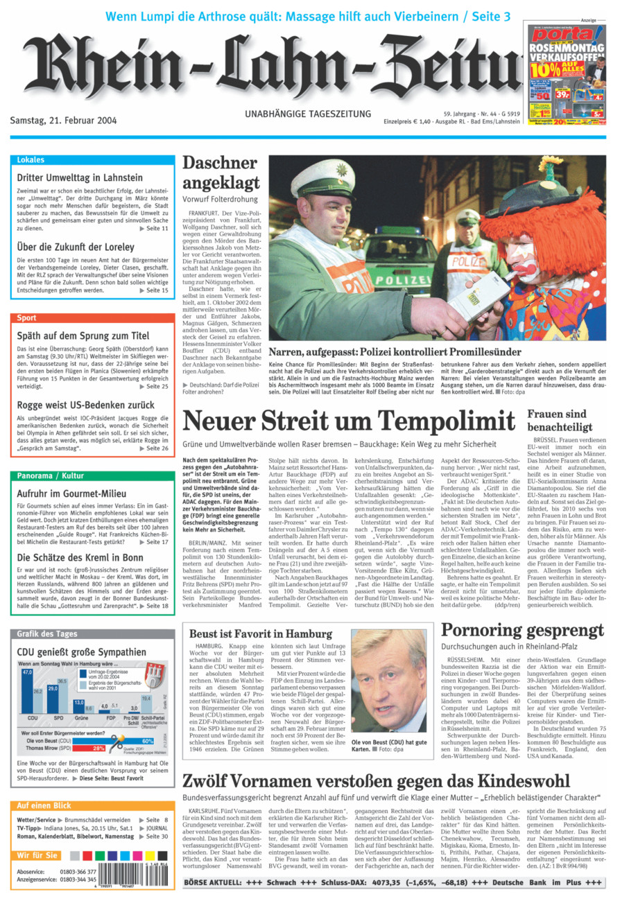 Rhein-Lahn-Zeitung vom Samstag, 21.02.2004