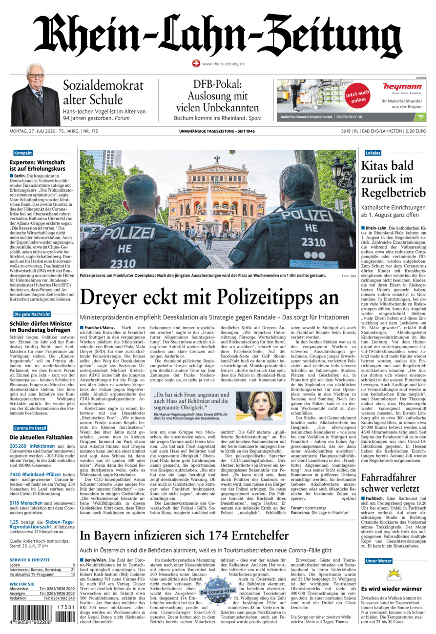 Rhein-Lahn-Zeitung vom Montag, 27.07.2020