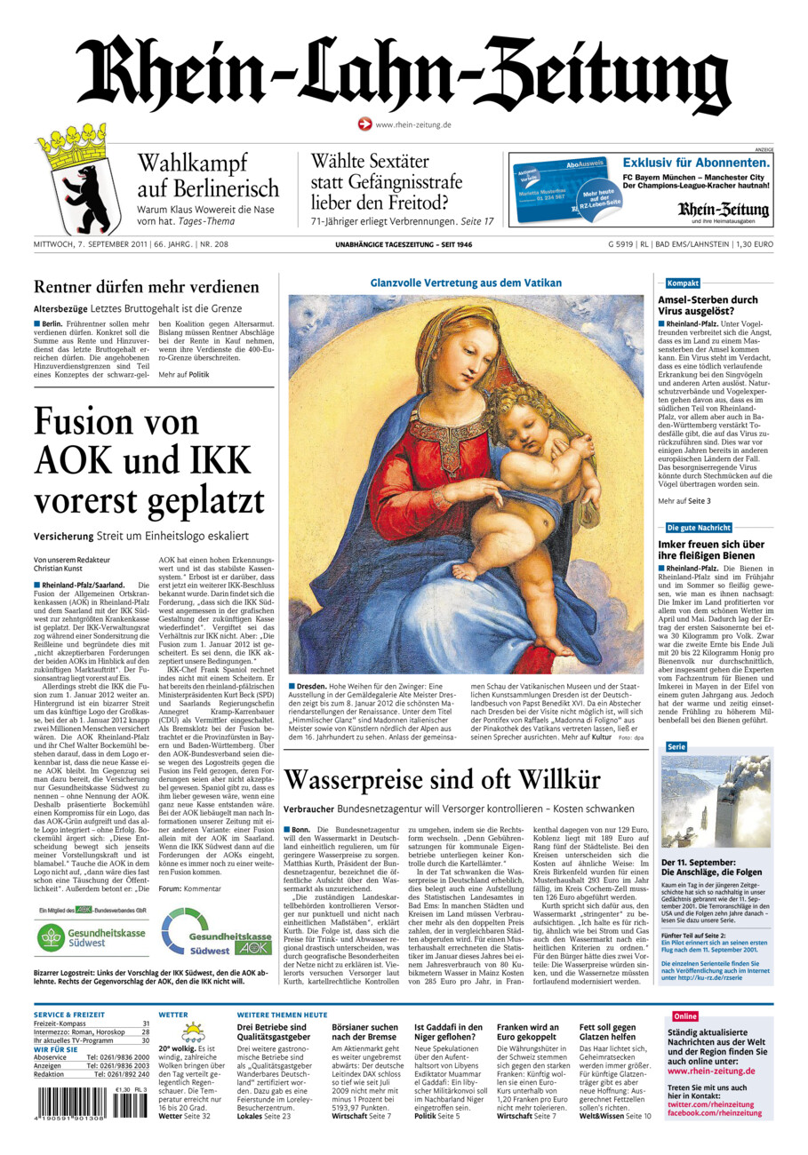 Rhein-Lahn-Zeitung vom Mittwoch, 07.09.2011