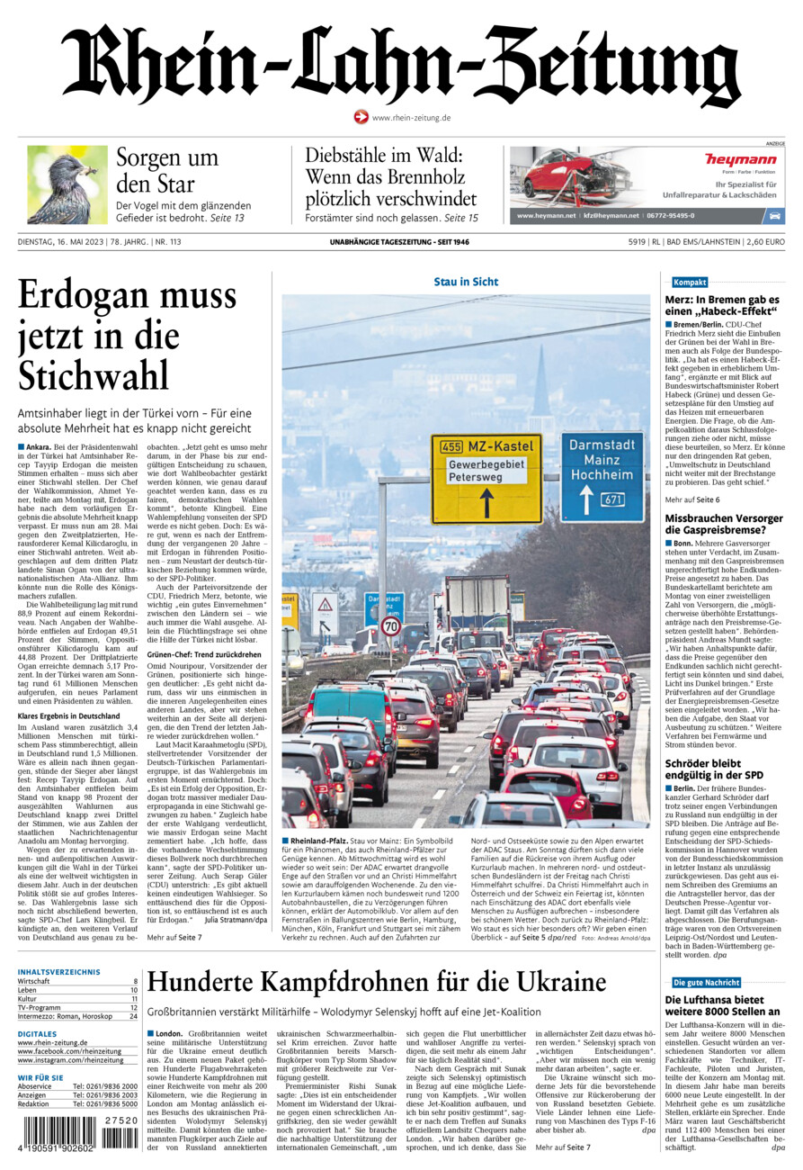 Rhein-Lahn-Zeitung vom Dienstag, 16.05.2023