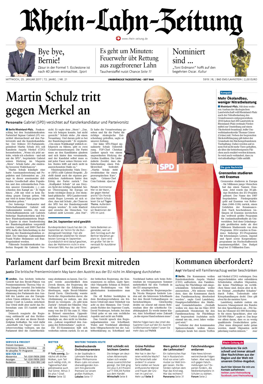 Rhein-Lahn-Zeitung vom Mittwoch, 25.01.2017