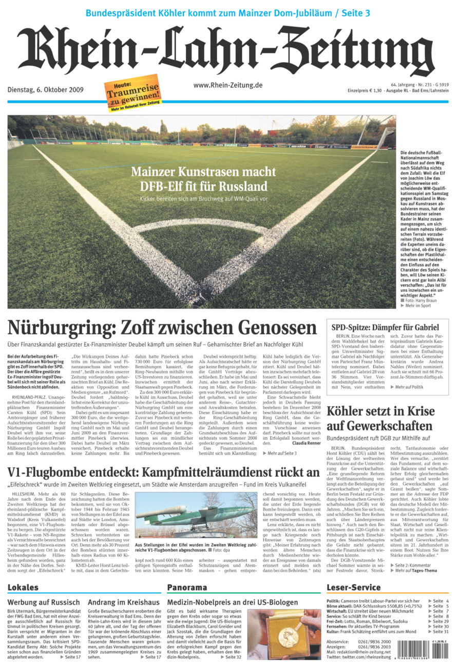 Rhein-Lahn-Zeitung vom Dienstag, 06.10.2009