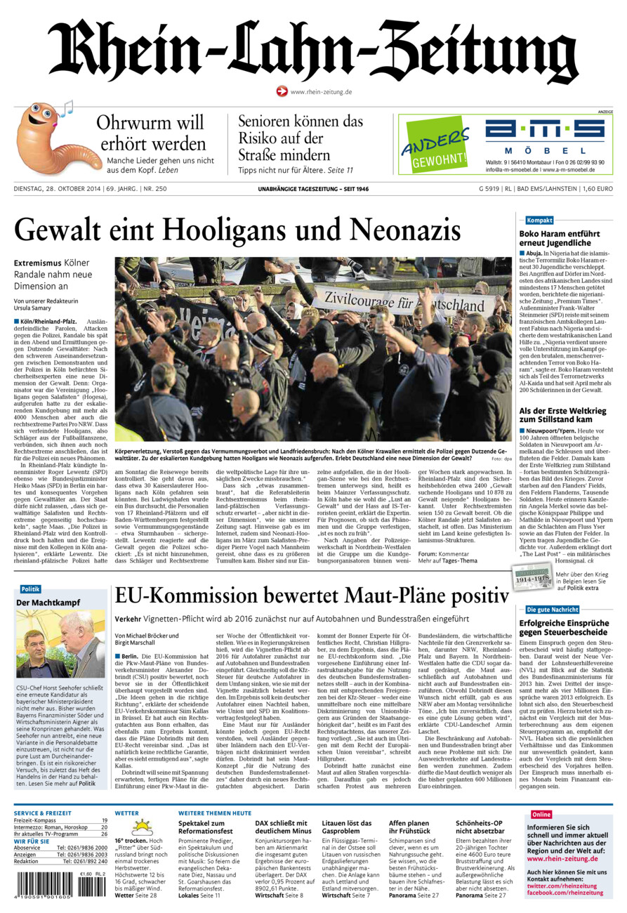 Rhein-Lahn-Zeitung vom Dienstag, 28.10.2014